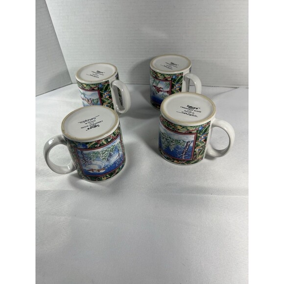 Vintage Sakura Christmas Scene Mugs by Sue Zipkin – Set of 4 (1995) - Picture 11 of 15